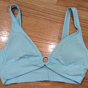 Aerie Wide Rib Longline Plunge Ring Bikini Top, Medium, Light Blue